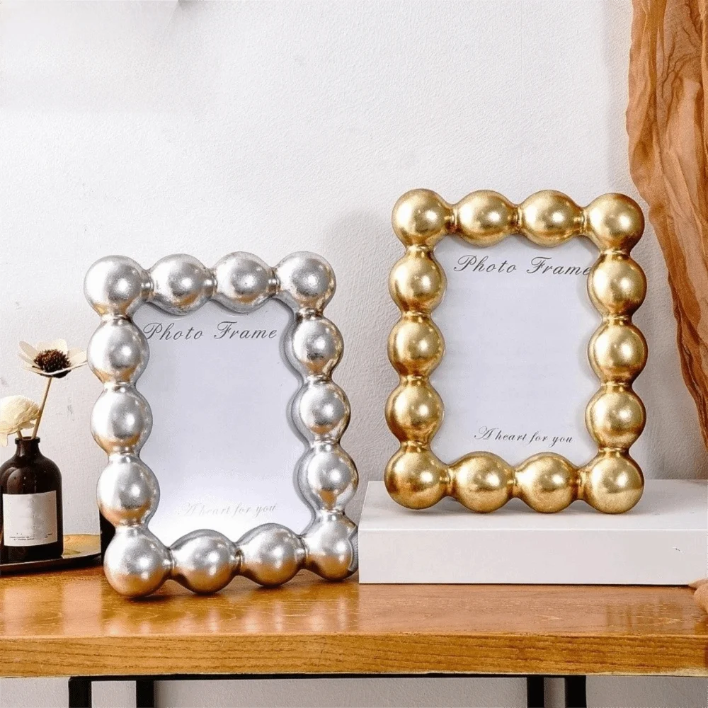 

8 Inch Resin Photo Frame Luxury Square Round Ball Border Frame Exquisite Decorative Picture Display Frame Office Desk