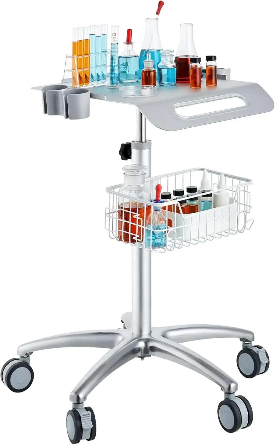医療カート、車輪付きサロンカート、モバイルトロリーカート26.77インチ-42.91インチ高さ調節可能、ヘアスタイリスト用メタルサロンステーション