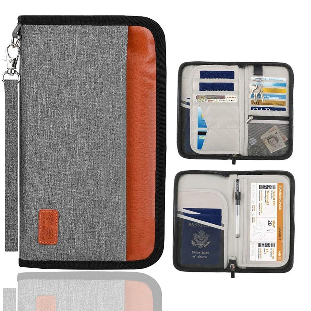 Waterproof RFID Passport Wallet Travel Organizer for Women Men with Wrist Strap