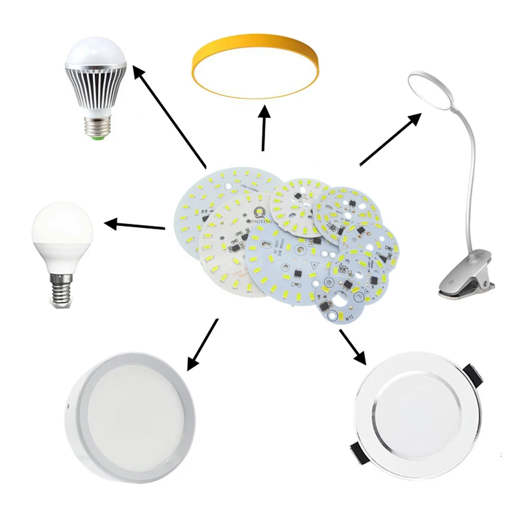 Módulo LED AC220V SMD5730, lámpara de aluminio PCB con controlador IC inteligente, fuente de luz cálida/blanca, 3W, 5W, 7W, 10W, 12W, 15W, 18W, 24W, 5 piezas