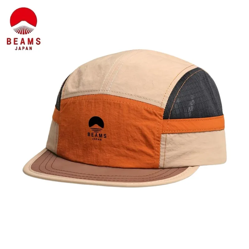 BEAMS Lightweight Breathable Color‑Block Flat Brim Baseball Cap, Outdoor Hiking Travel Peaked Hat Unisex