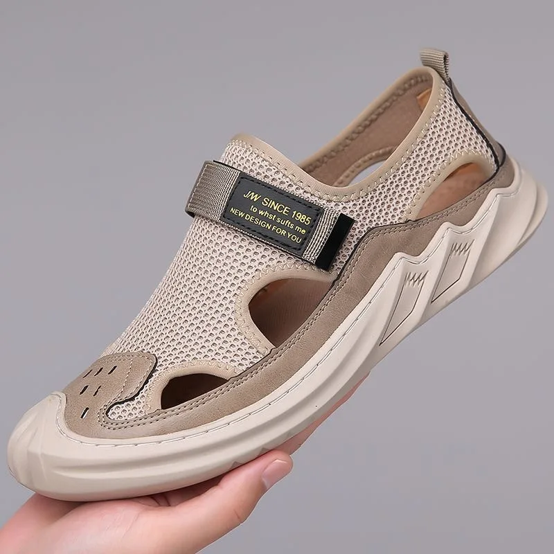 Men's Rubber Sandals Summer Outdoor Beach Casual Toe Hole Shoes Breathable Platform Wedge-shaped Thick Soled Round Toe Sandals
