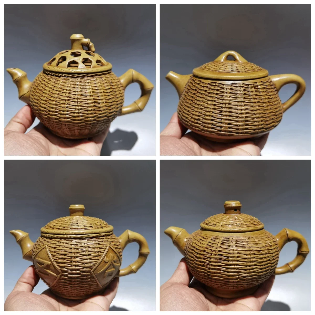 

Chinese Zisha Clay Teapot Yellow Duan Mud Bamboo Weaving Kungfu Tea Set