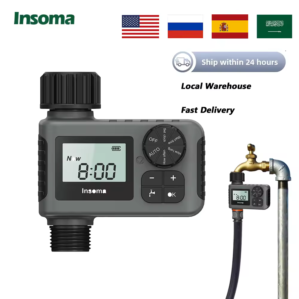 INSOMA Automatic Water Timer Intelligent Irrigation Watering System LCD Display IPX5 Sprinkler Timer Garden Programmer Equipment