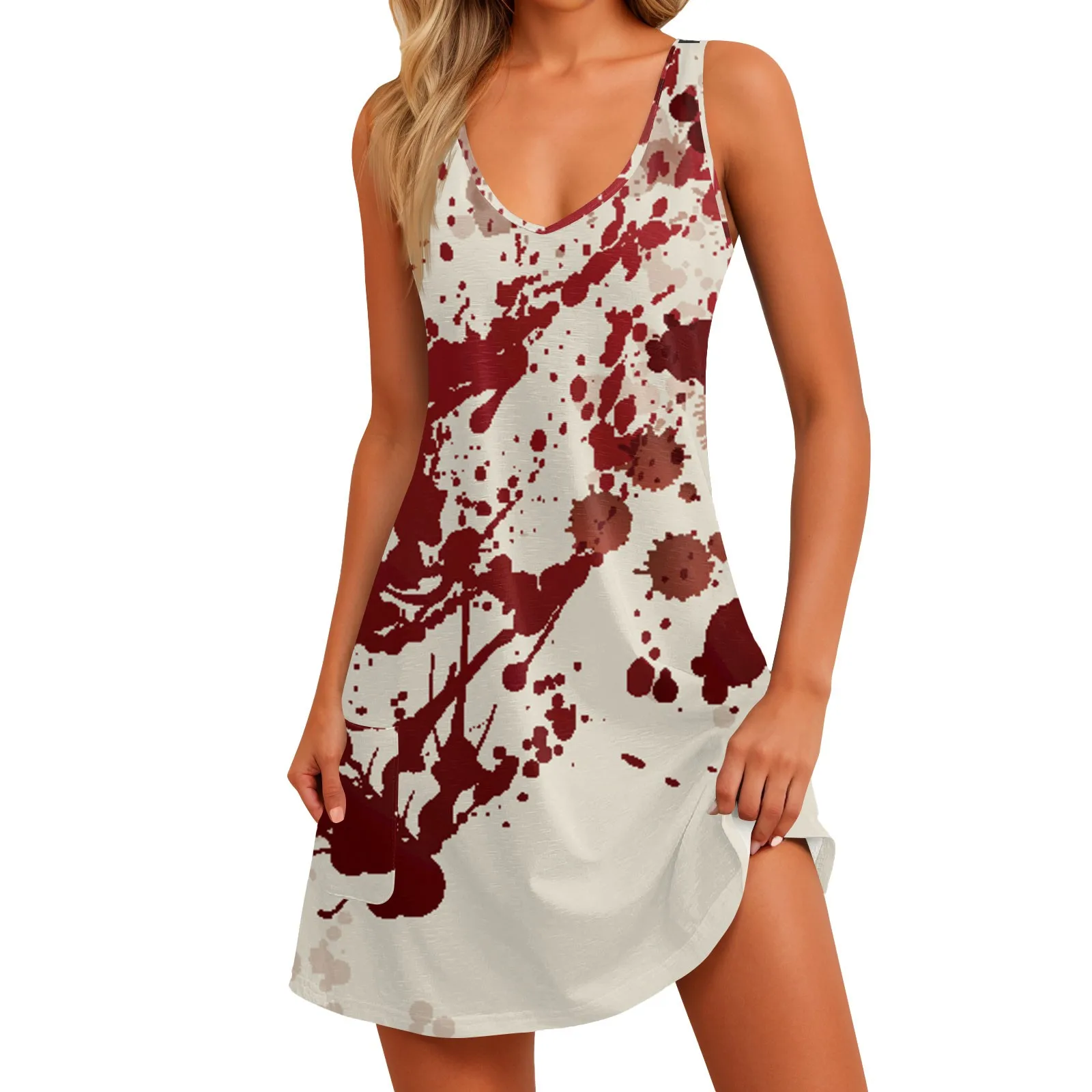 Lässiges Sommerkleid für Damen mit Taschen, Sommer-Boho-Strandkleid, Blumenblusen für Damen, T-Shirts, Kleid mit V-Ausschnitt, lockere Tank-Kleider