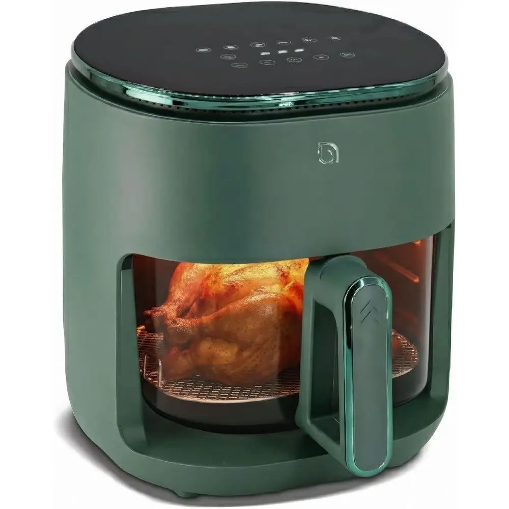 

6-in-1 Eco-Friendly Air Fryer with Glass Basket, 5-Quart Digital Display, 430°F Max, Preheat & Keep Warm, Compact, Dishwasher Sa