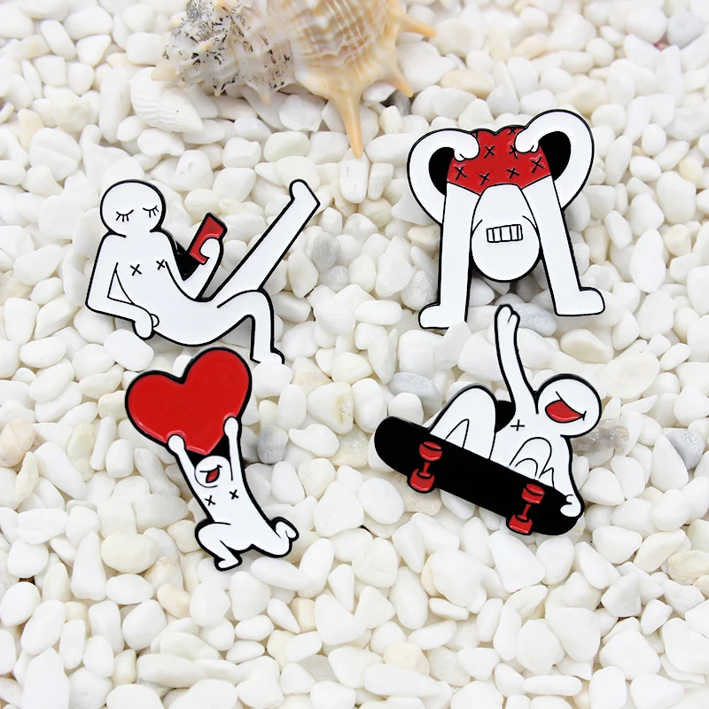 Series Brooches Red Heart,Nderpants,Skater Boy People Enamel Pin Lapel Denim Jeans Badge Cartoon Jewelry Gifts Funny Boy Red