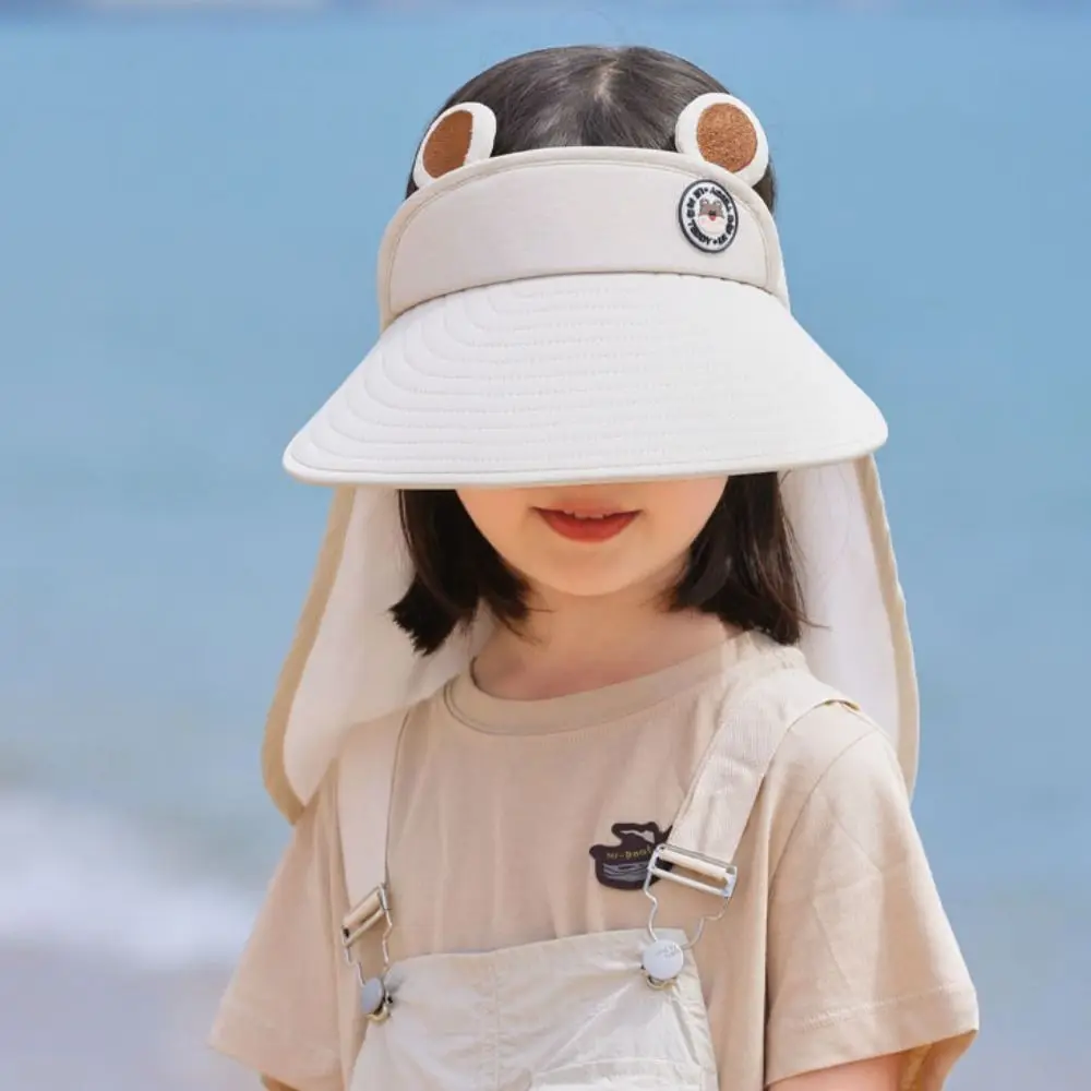 

Breathable Cartoon Empty Top Hat Quick Dry Sunscreen Kids Shawl Sun Hat Removable Wide Brim Baby Sun Protection Hat Children