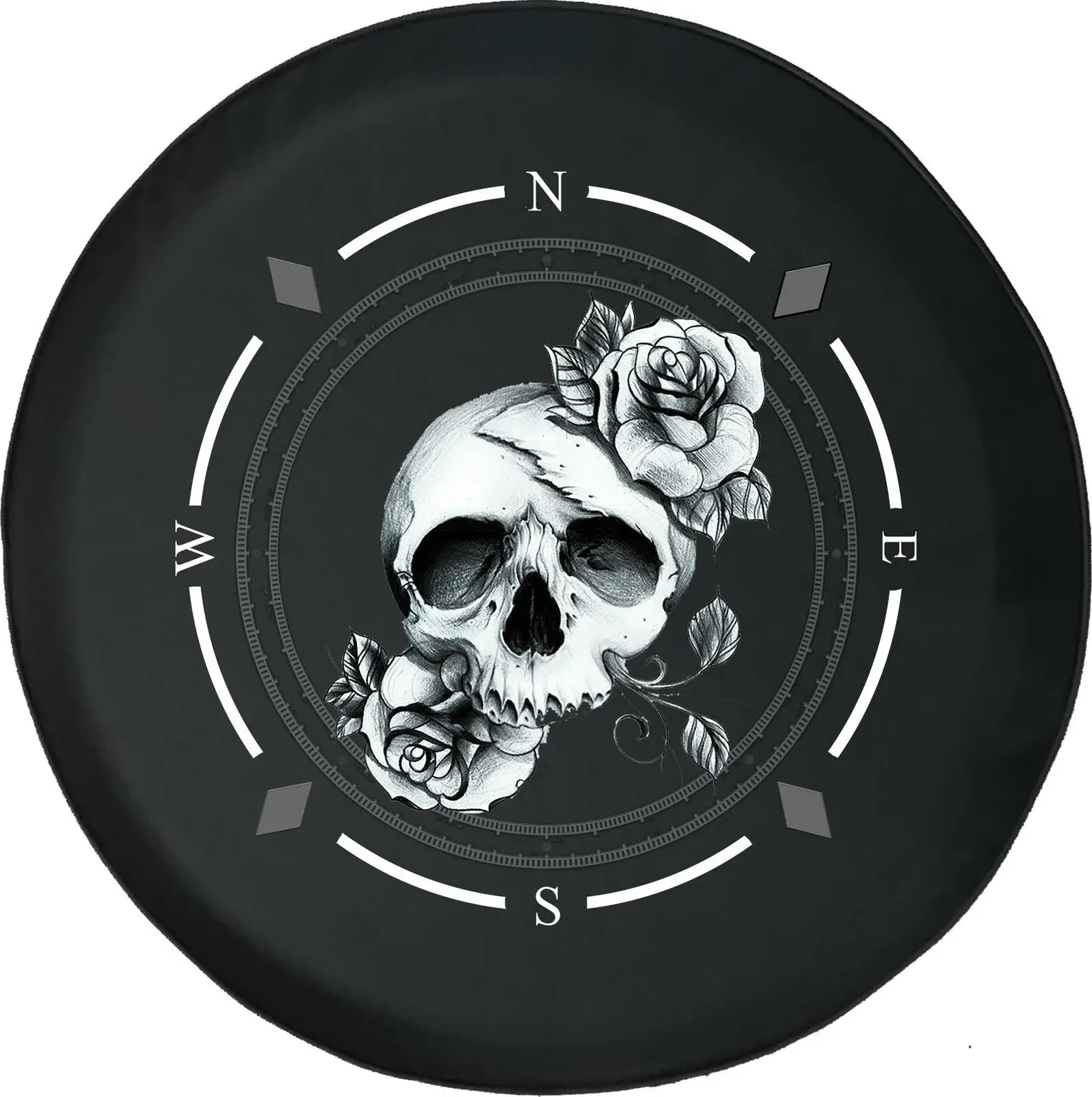 

Spare Tire Cover Compass Skull and Roses in Bloom Fits Many Vehicles