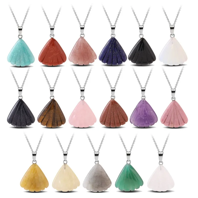Wholesale 10pcs Ocean Style Carved Natural Stone Shell Shape Pendants Sea Themed Stone Charms Necklace Craft Supplies