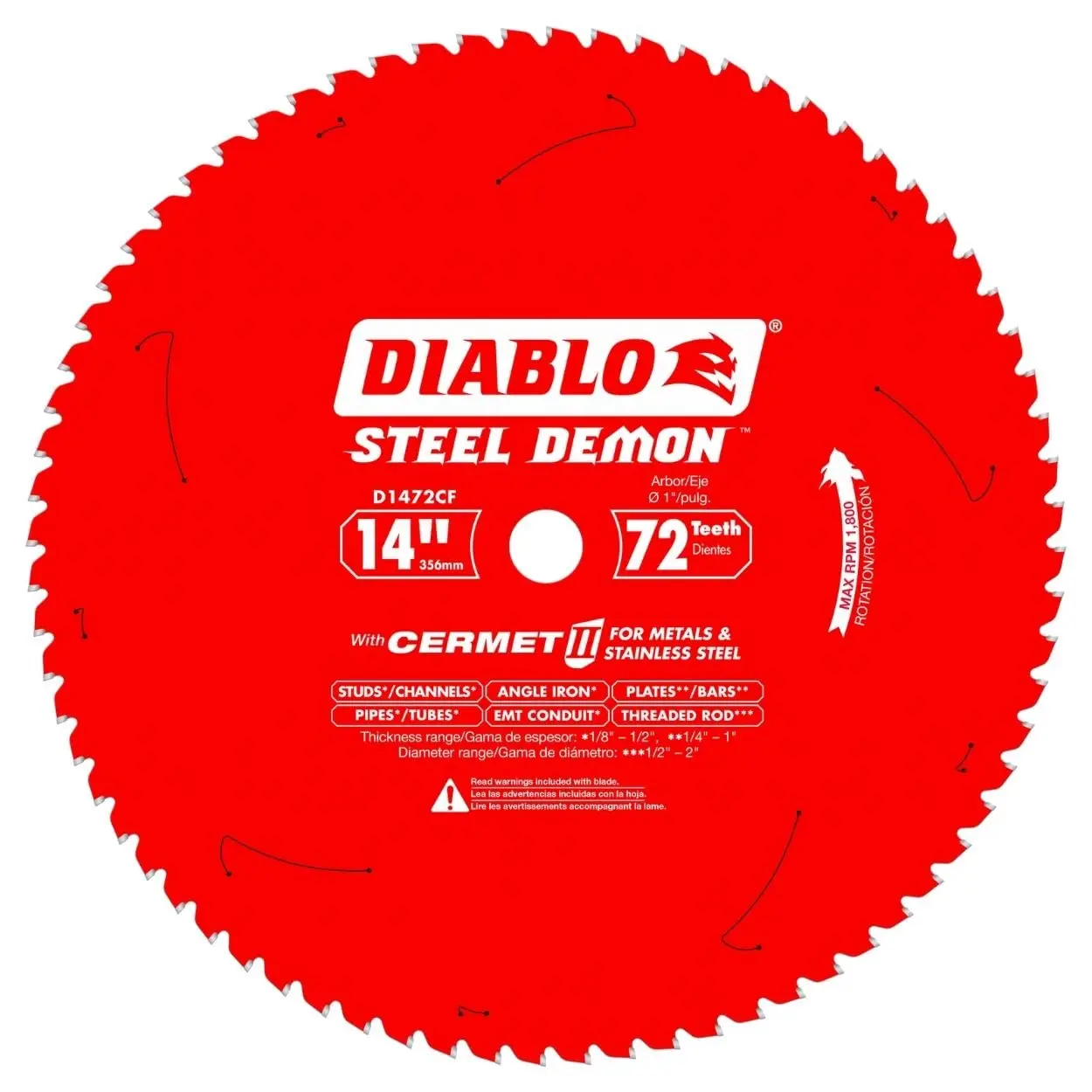 

14-Inch Metal Saw Blade for Steel, 72 Teeth Triple Chip, 1800 RPM - Cooler & Faster Cuts
