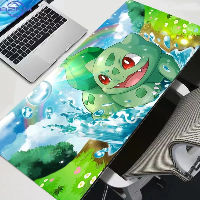 Bulbasaur Water Splash Rainbow Nature Large Mousepad, Rubber Non Slip Extended Gaming Desk Mat, Anime Cartoon Table Pad for Lapt