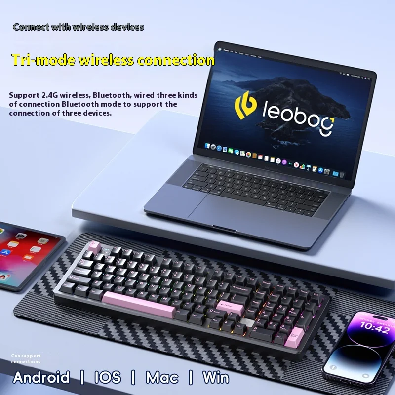 Keyboard Mekanik LEOBOG Hi98C Pro Baru 3Mode 2.4G Bluetooth Nirkabel Keycaps PBT Keyboard Gaming Kustom Hadiah untuk Gamer PC