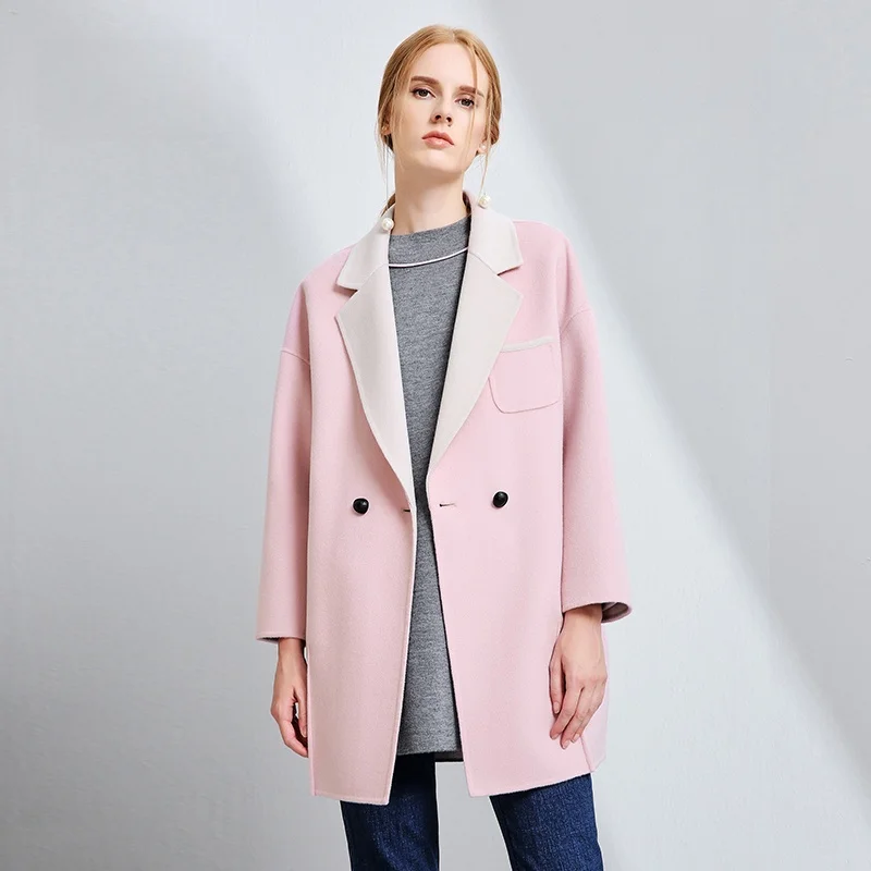 Abrigo de lana Infini Winter para mujer, cuello ande sencillo, hoado, con un solo botón, largo medio, mezcla de lana, m...