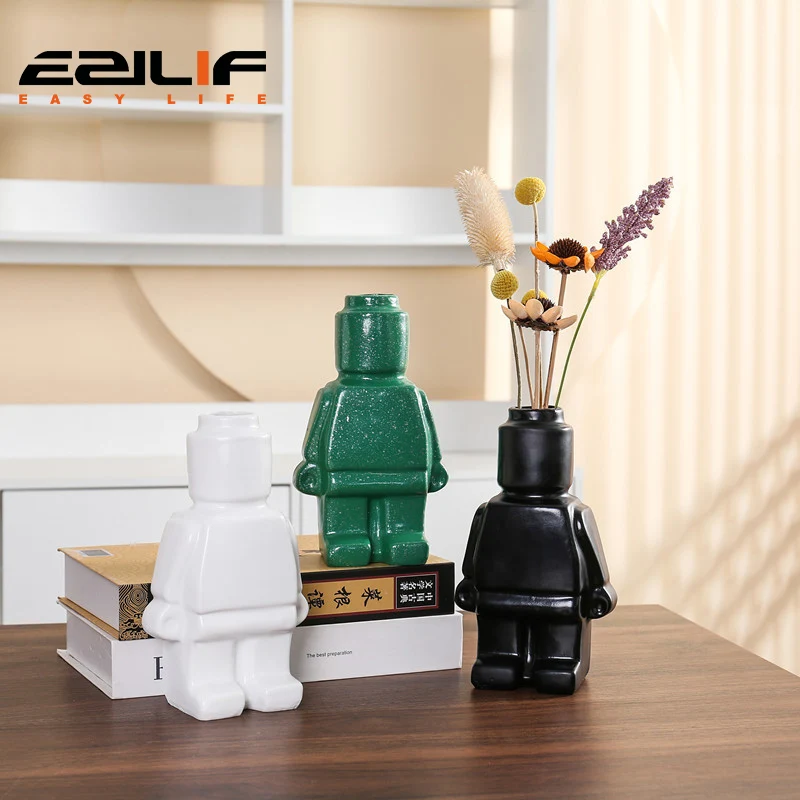 Kreative abstrakte Kunst kleinen Roboter trockene Blumenvase Handwerk Wohnzimmer Büro Desktop-Dekoration Ornamente