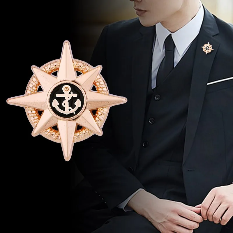 Vintage Anchor Star Brooch Pin Metal Pins and Brooches Men\'s Suit Shirt Badge Collar Clothing Brooches Jewelry Accessories Gifts