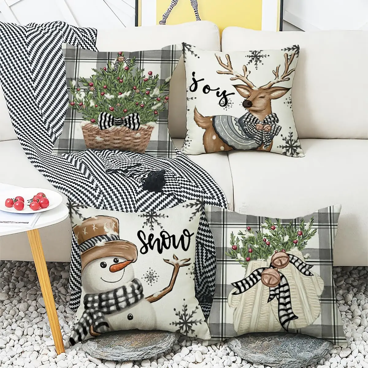 Christmas Cushion Covers Snowman Reindeer Throw Pillow Covers Winter Decorative Pillowcases for Sofa Couch Living Room