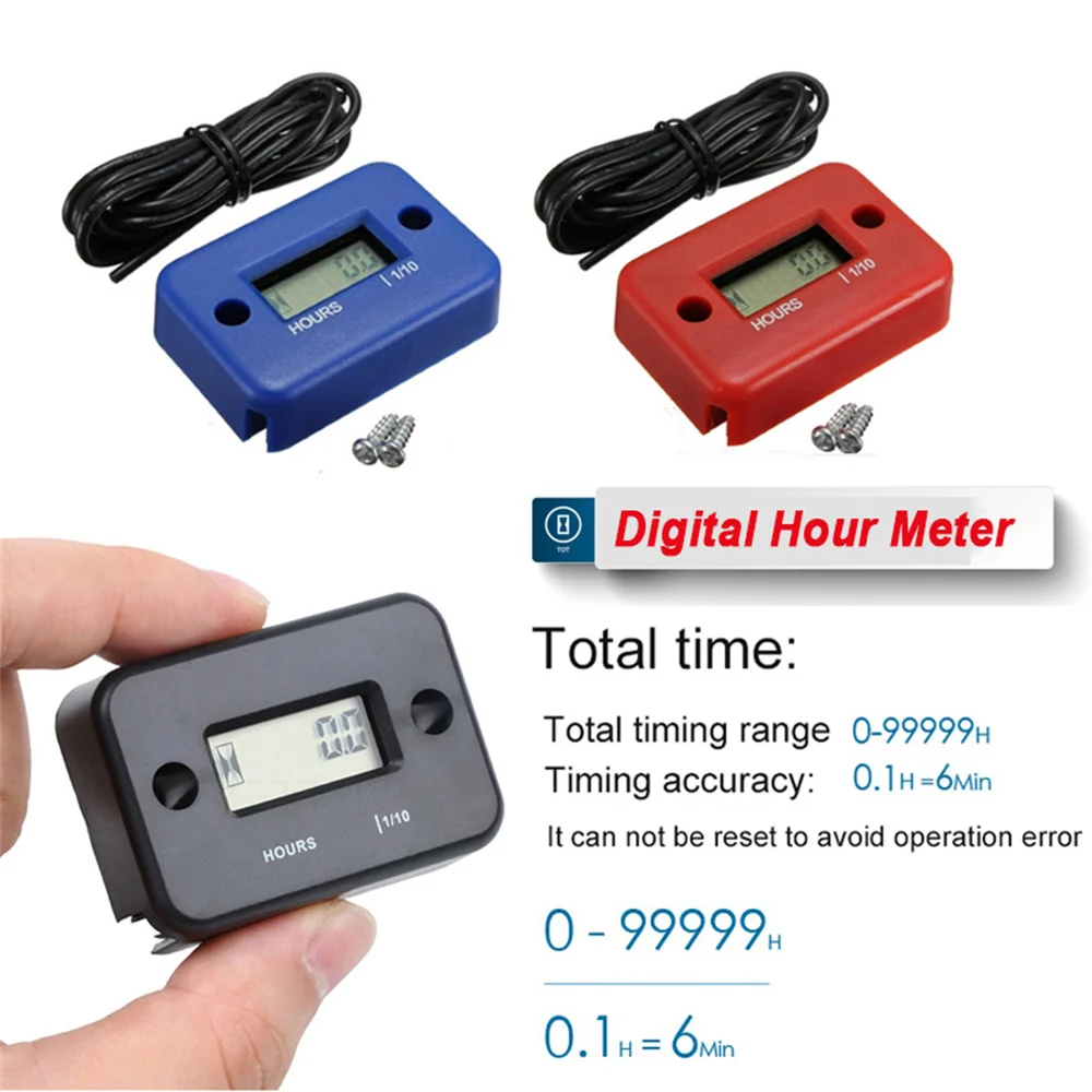 Portable Digital Tach Hour Meter Gauge Gasoline Engine ATV Motorcycle Generator Inductive Instrument Black Red Blue Color