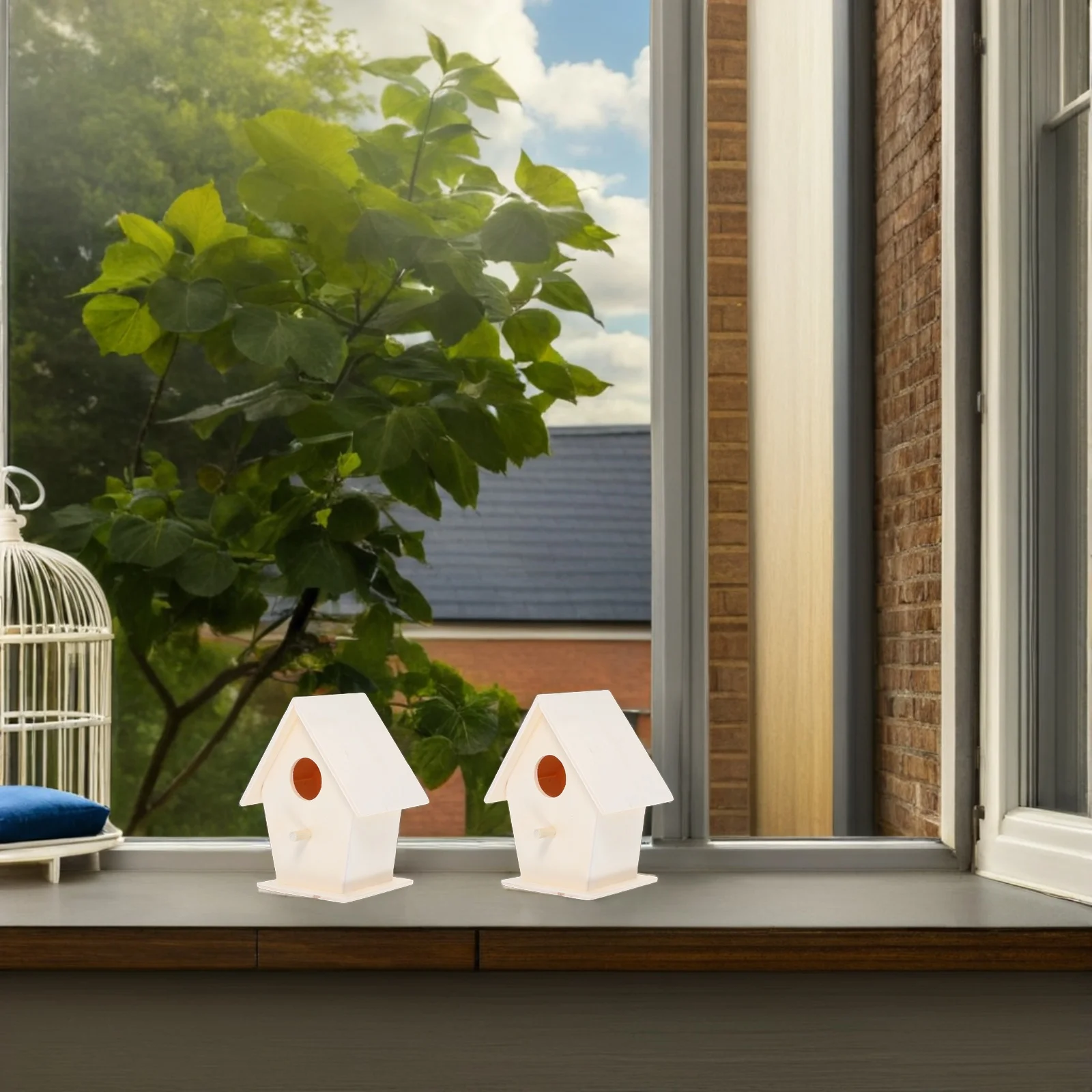 

2pcs Wooden Birdhouse Kit Unfinished Diy Outdoor Hanging Small Unpainted Bird Feeder House Garden Decor Kids Crafts Natural