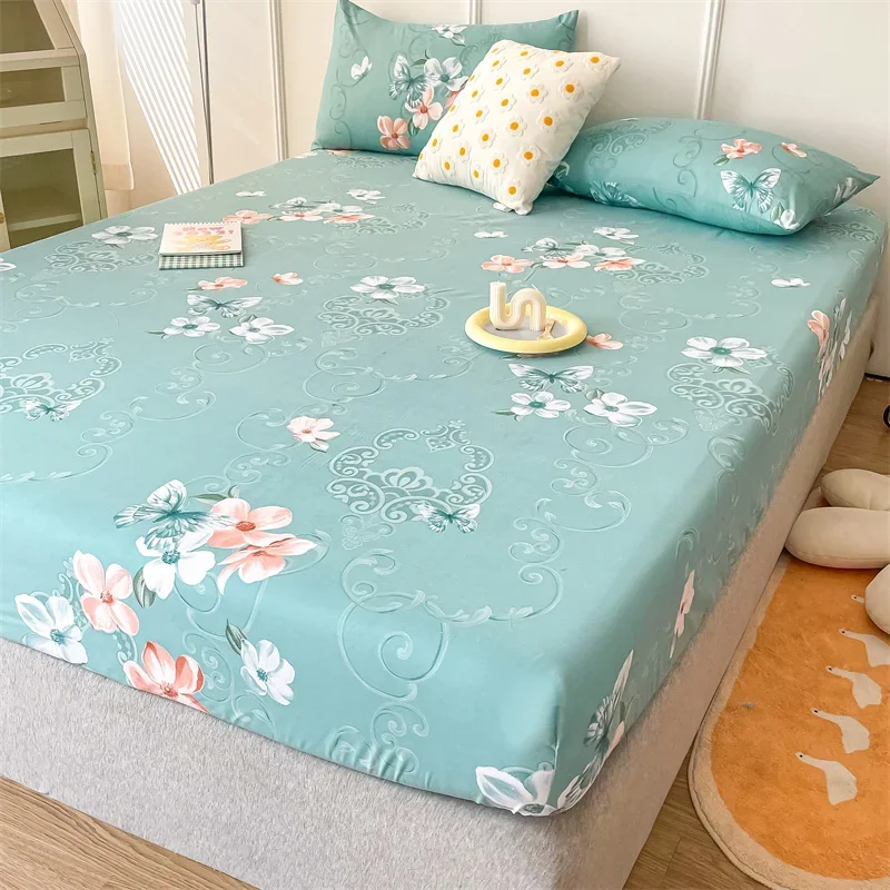 Floral Butterfly Printed Fitted Sheet Sets Botanical Bedding Luxury  Sheets Queen Size Breathable Deep Pockets Mattress Covers