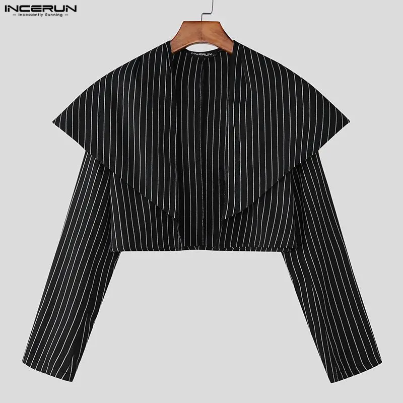

Мужской укороченный блейзер INCERUN в полоску с открытыми швами, длинными рукавами и лацканами, повседневный, уличный стиль, весна 2026, модный
