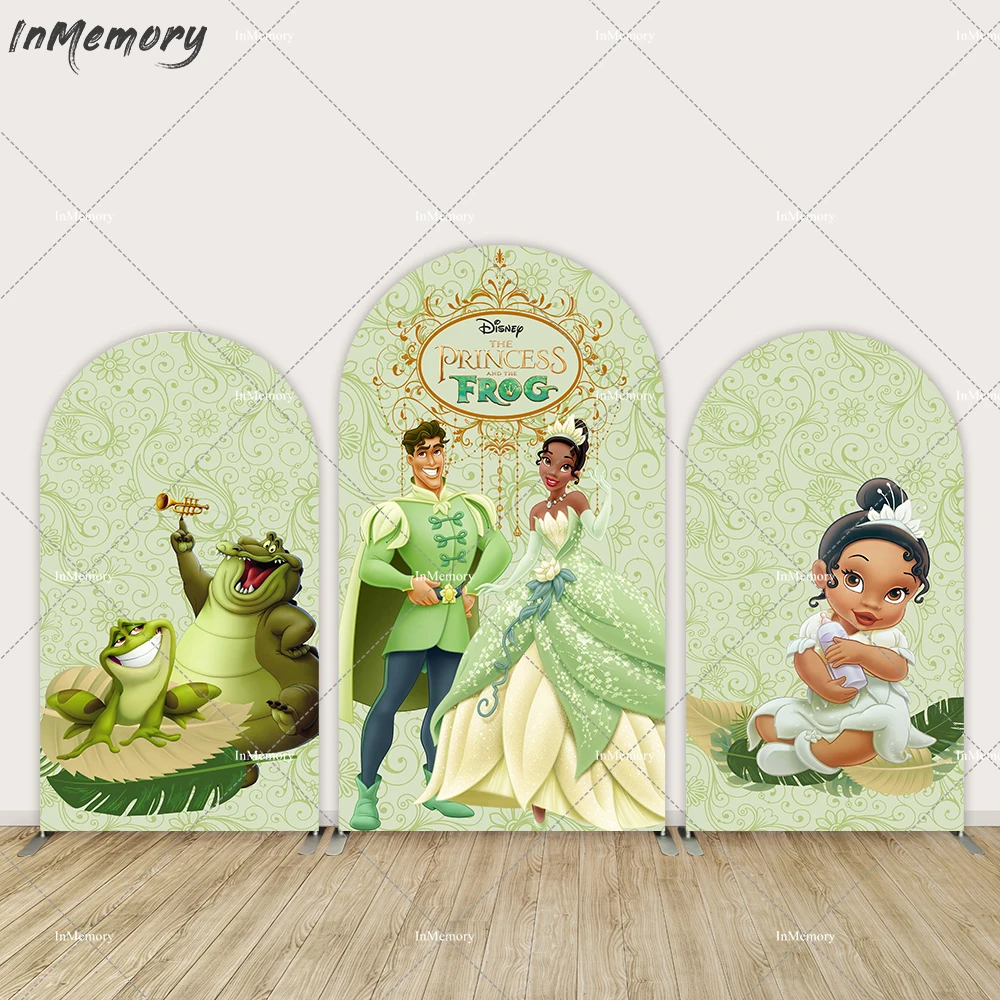 

Princess Tiana Baby Shower Arch Backdrop Cover for Metal Stand Frog Banner Girl Birthday Photo Background Photocall Chiara Wall