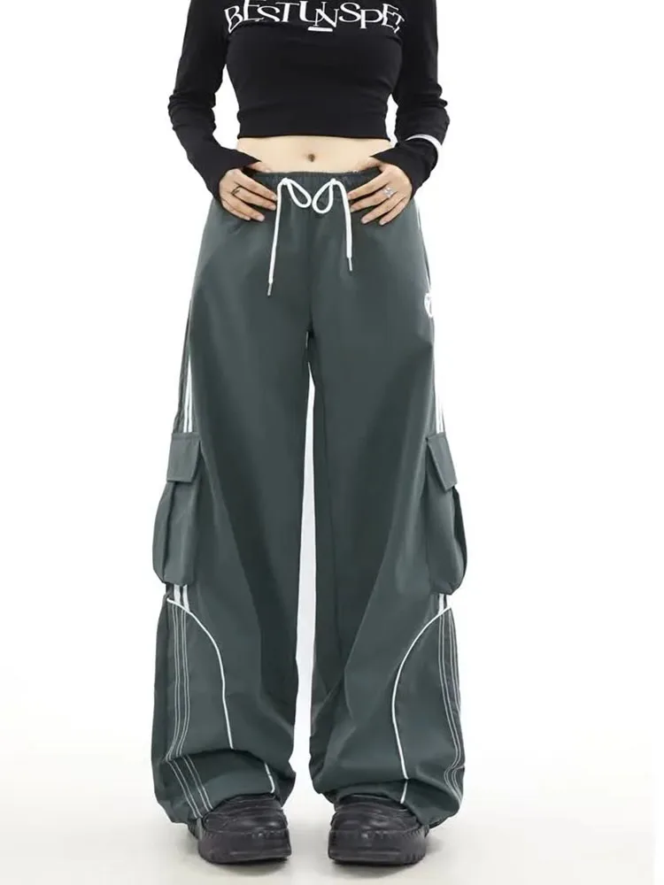 2024 Women Vintage Cargo Pants Baggy Jeans Fashion Pockets Wide Leg High Waist Straight Denim Trousers Overalls Streetwear