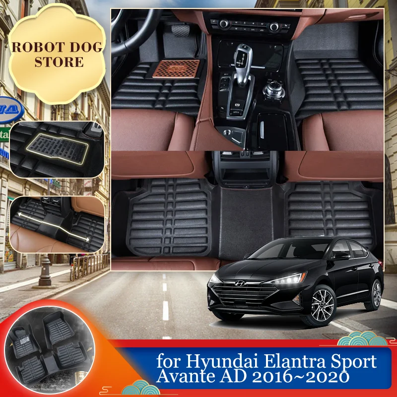 Car Leather Floor Mat for Hyundai Elantra Sport Avante AD 2016~2020 Foot Waterproof Inner Liner Carpet Pad Custom Accessories