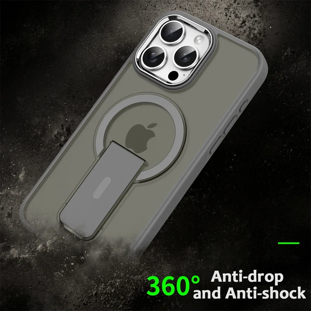 Luxury For Magsafe Folding Stand Magnetic Phone Case For iPhone 16 15 14 Plus 13 12 11 Pro Max Matte Translucent Back Cover Caps