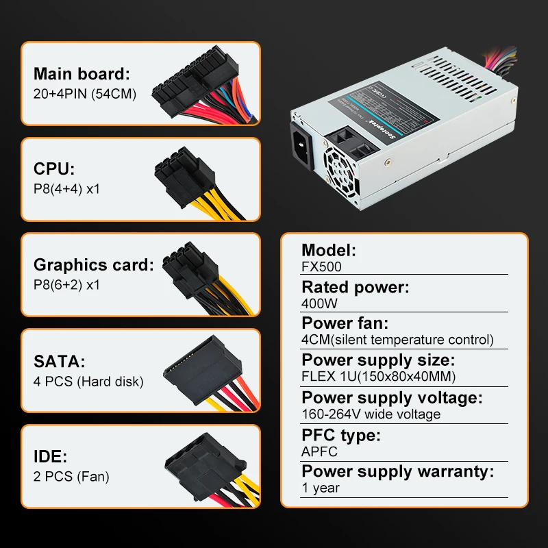 Wide voltage Flex 1U 400W 160V-264V P4 ATX Power Supply 12V Good Quality Switching Power Supply