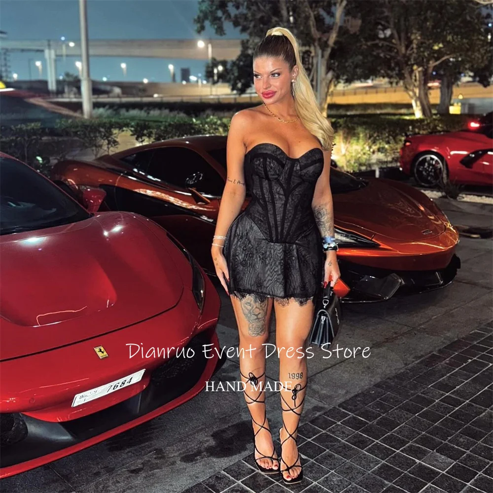Dianruo أسود ألف خط فساتين لحضور الحفلات الموسيقية البسيطة الدانتيل الحبيب فستان عيد ميلاد امرأة مثير يزين Abiti Da Cerimonia Donna مخصصة