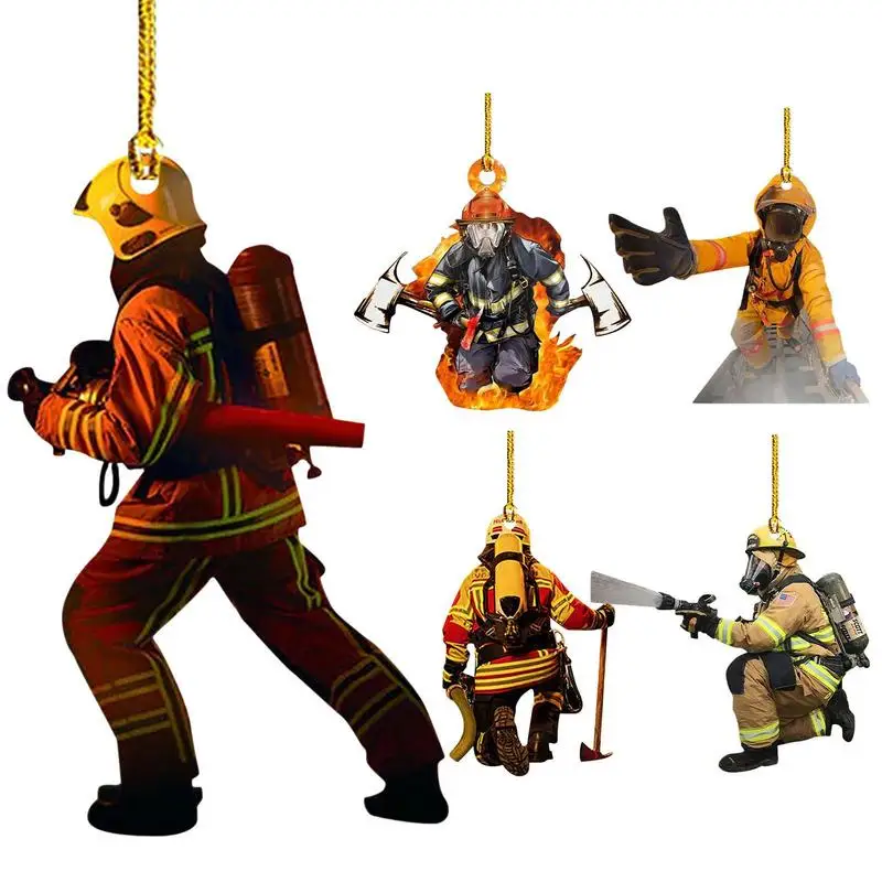 Firefighter Pendants Car Rearview Mirror supplies x max decoration Hanging 2D  Fireman Figurines Christmas Tree Ornaments