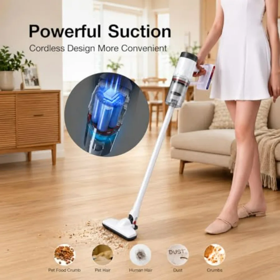 Car vacuum for pet hair on hardwood floors: cordless, handheld 5-in-1, lightweight stick vacuum with durable plastic body in bl