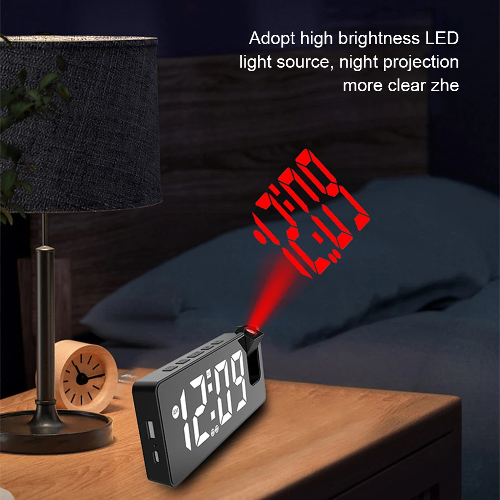 

Wake-up To High Definition Projection Display With Voice Control Alarm Clock 180 ° Rotating black