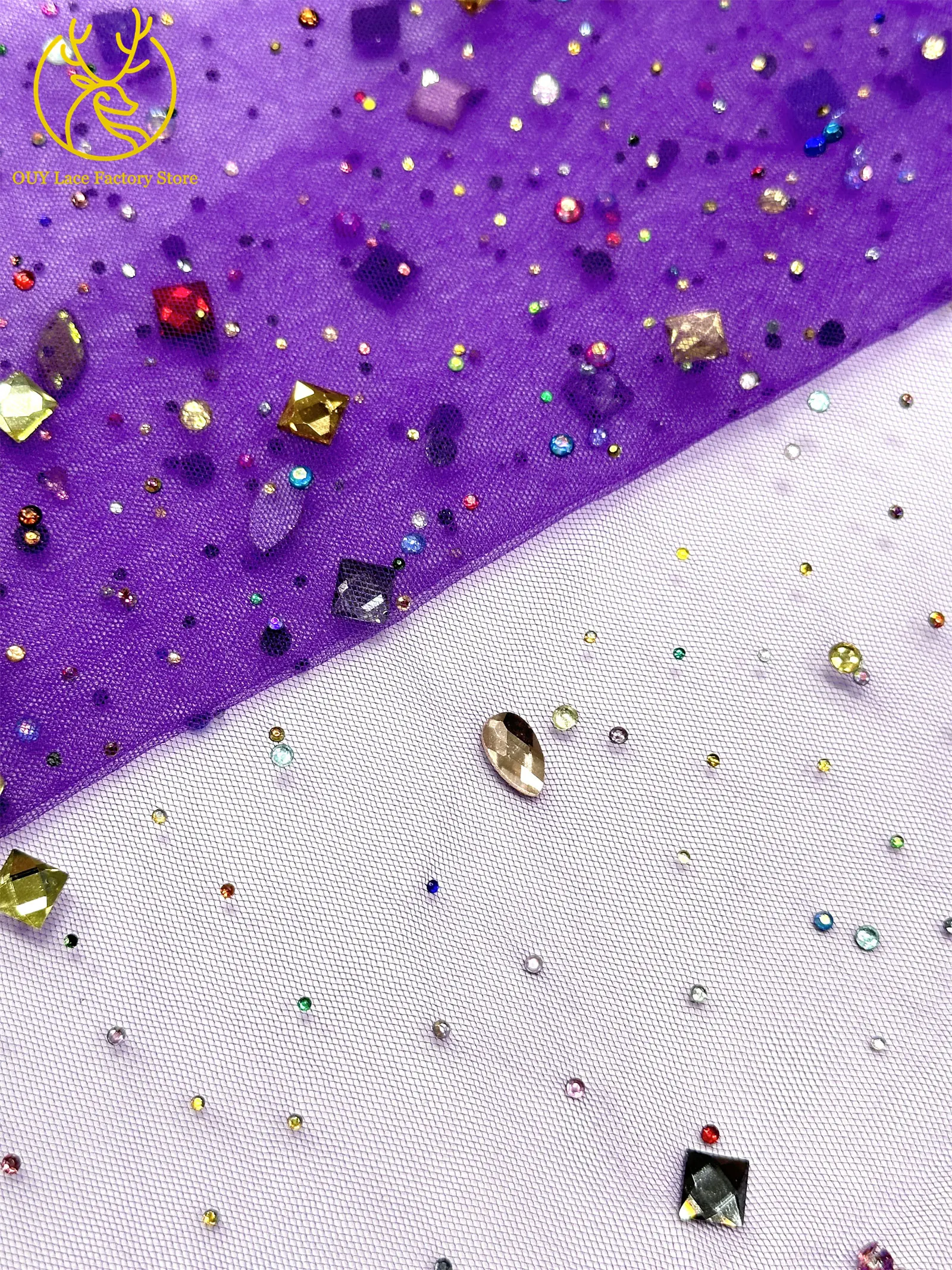 2026 Hot Sale Austrian Rhinestone Tulle Lace Fabric 5 Yards Nigerian Colorful Stone Mesh Lace Decoration Wedding Dress Sewing