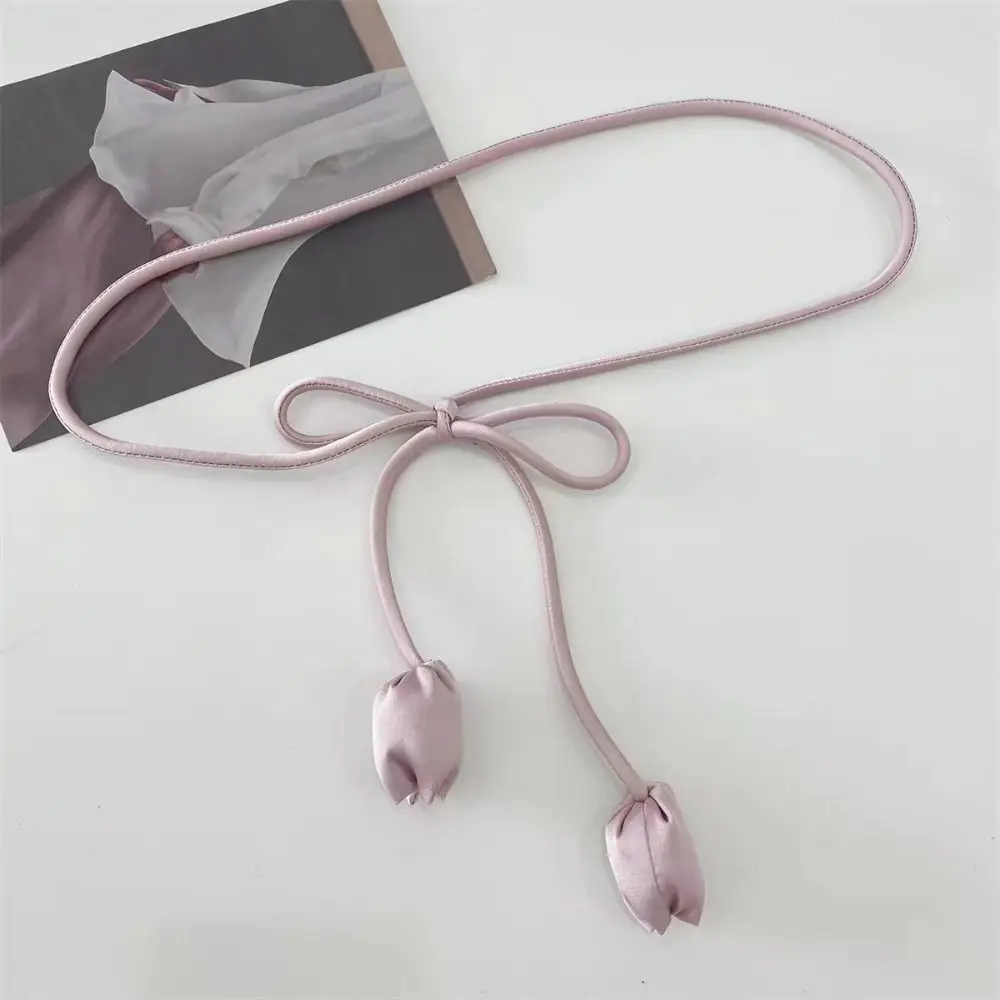 Unique Cloth Tulip String Waist Belt Handmade Tie Up Dress Belt High-End Soft Fabric Waist Rope Sweater Strap