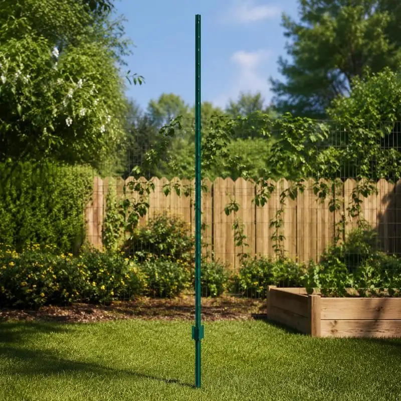 Poteaux de clôture de 7 pieds, lot de 10 poteaux en T, poteaux de clôture en métal robustes, poteaux de clôture en acier robustes pour jardins, pelouses, fermes et clôtures extérieures en grillage, vert