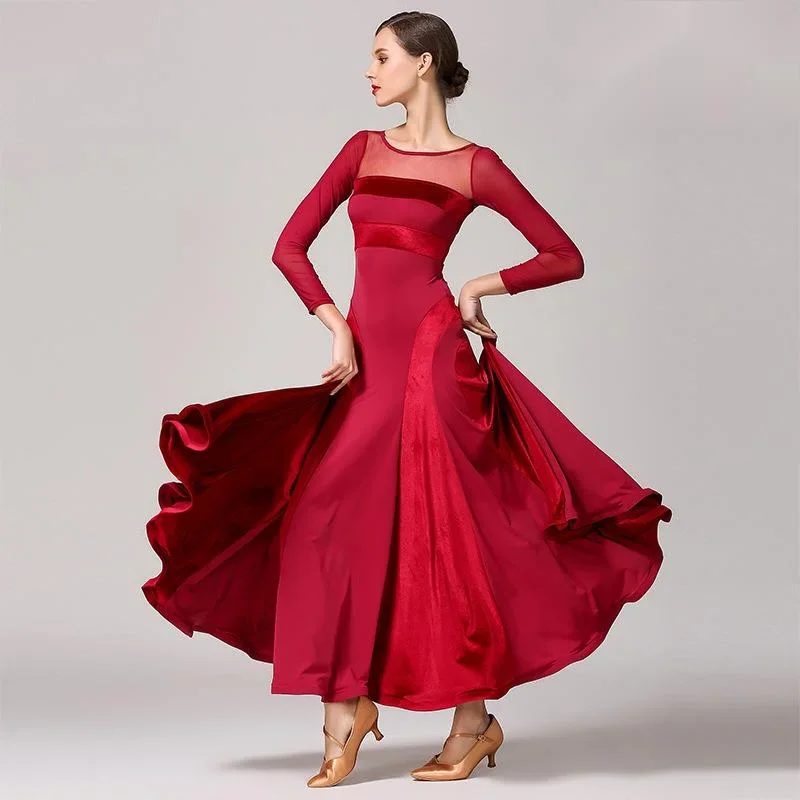 red Black Dancewear dress women ballroom dancing training suit dance skirts for women waltz standard competition costume Long