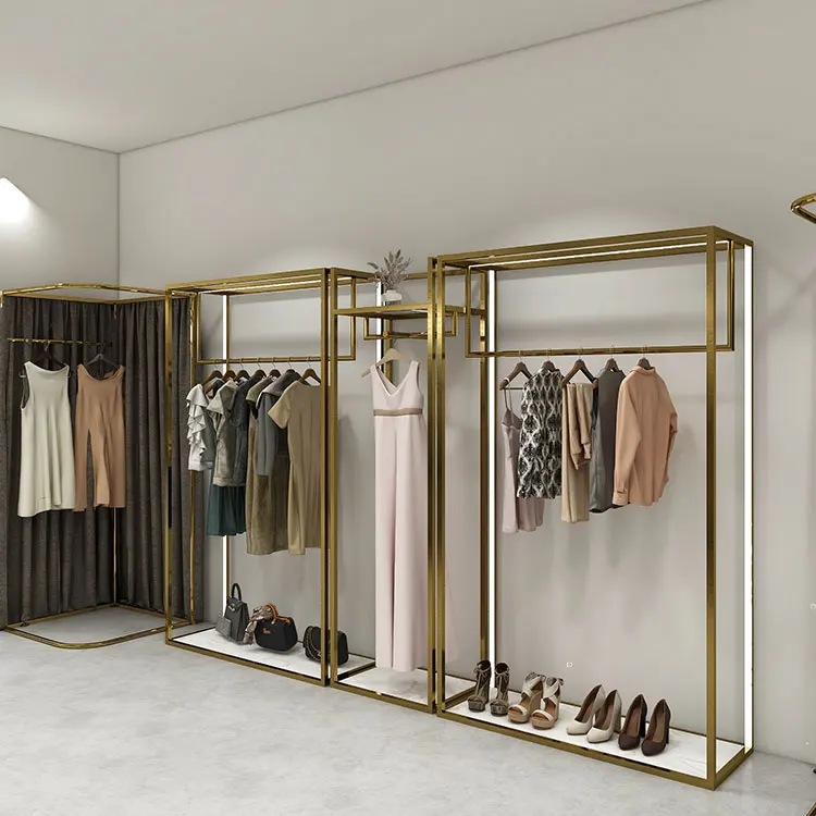 

Display Stand Fixture Rose Gold Metal Shopping Mall Display Furniture Clothing Store Bag Store Metal Stainless Steel LED Light