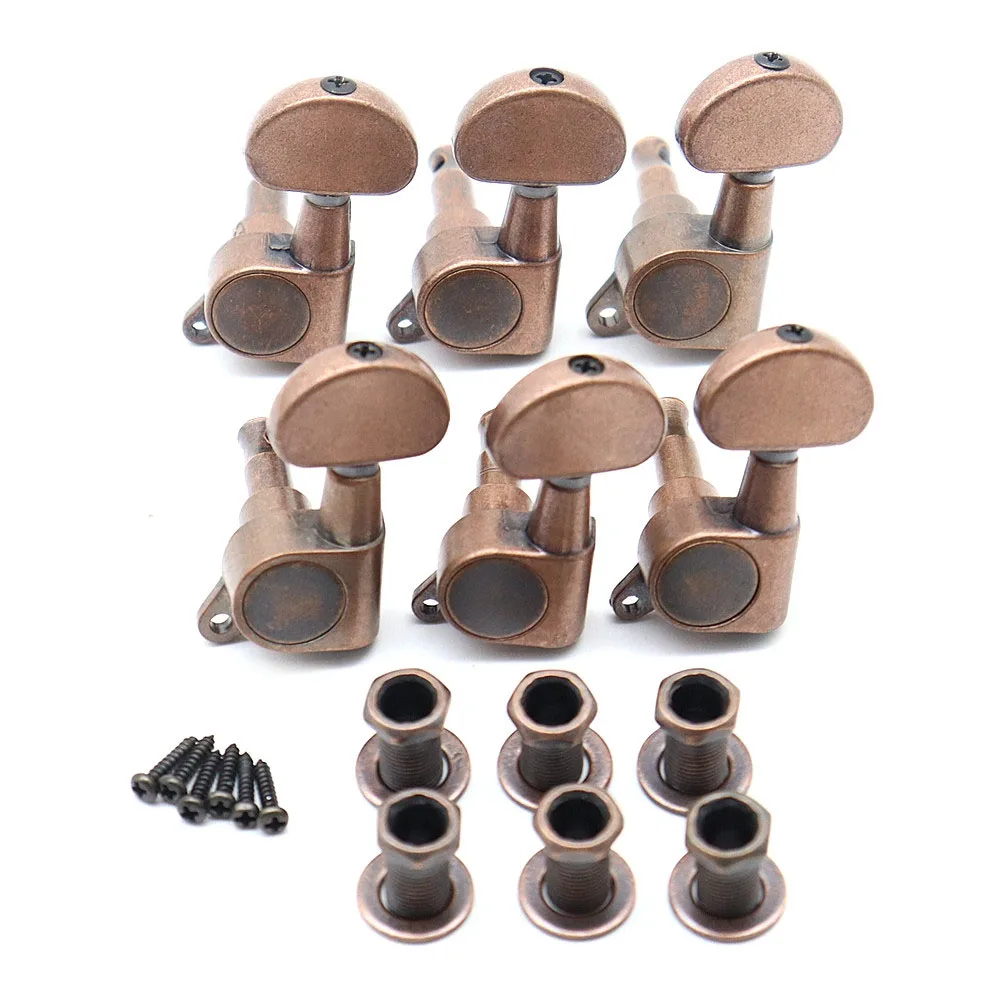 Guitar Tuning Pegs Guitar Tuners Machine Head Half Round Head Button Electric Guitar 3L3R/6R/6L Red Copper