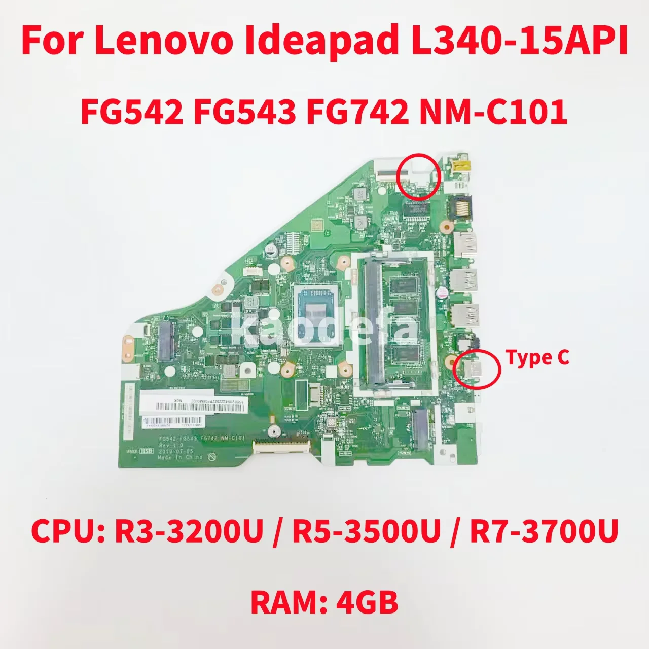 Placa base para ordenador portátil Lenovo NM-C101, placa base 81V5 CPU: V155-15API RAM:4G FRU:5B20S42656 5B20S42657, FG542, FG543, FG742, R5-3500