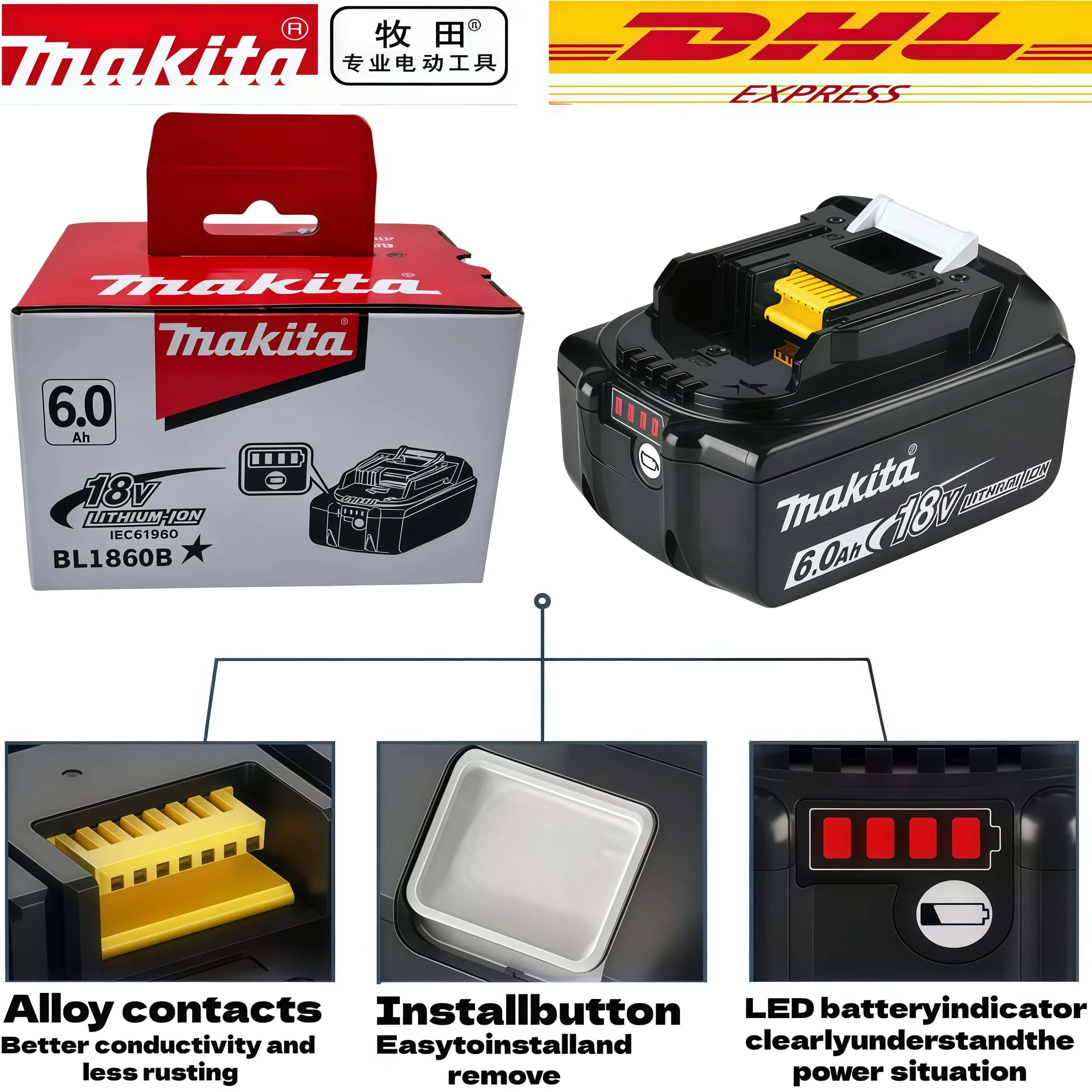 100% Genuine Makita Rechargeable 18V Battery Makita 6000mAh Replaceable BL1860 BL1850B Series High-Capacity Power Tool Battery - view 5