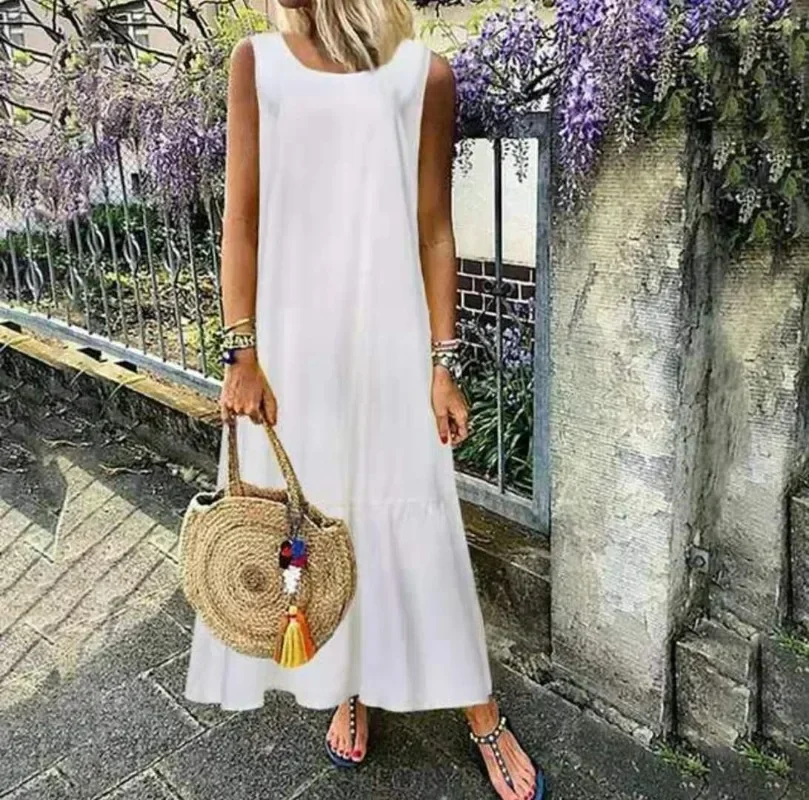 

Women Sleeveless Long Dress Summer Fashion Maxi Sundress Vintage Casual Loose Party Vestidos Korean French Vestidos 2024 Платье