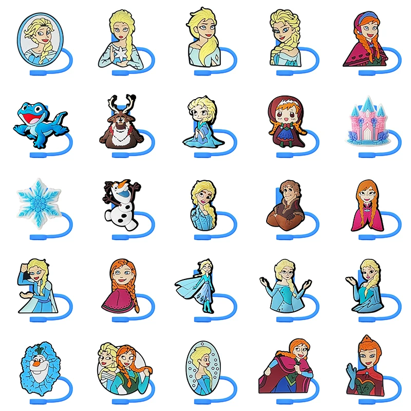 Frozen Ice Queen Straw Cover Cap Silicone 10MM Straw Plug Reusable Splash Proof Drinking Cup Charms Pendent Home Party Gint Gift