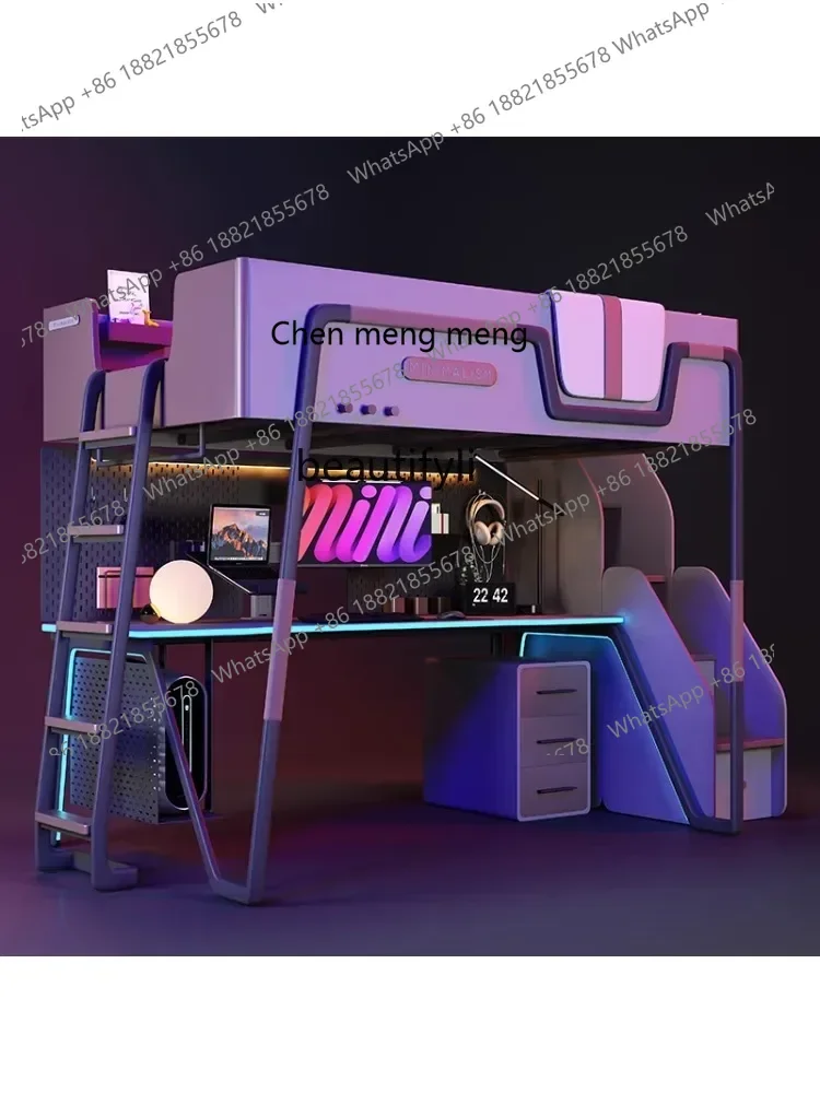 New arrive Bed Table Elevated Bed Small Apartment Double-Layer Upper and Lower Bunk with Desk E-Sports Hotel Height-Adjustable B