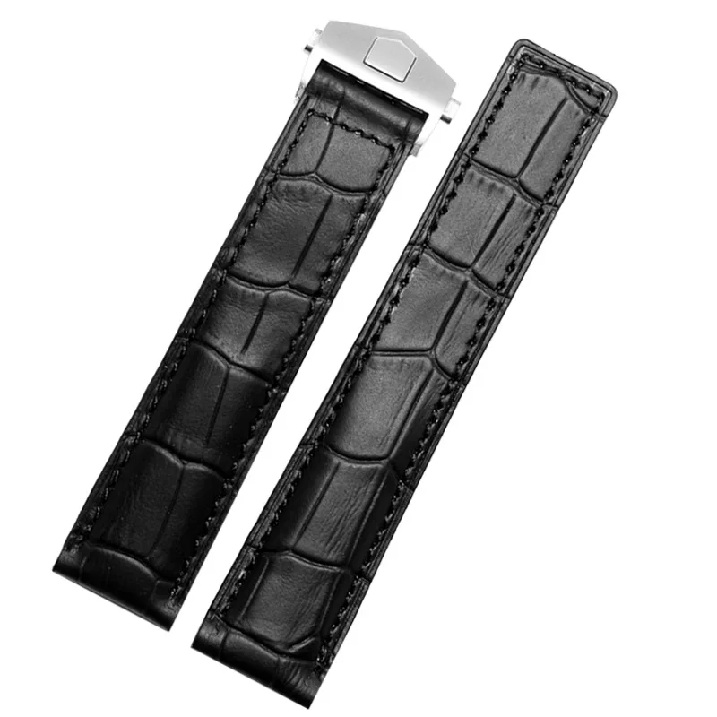 Genuine Cowhide Watch Band For TAG Heuer Carrera Lincoln 19mm 20mm 22mm Black Brown Folding Buckle Watch Strap Men