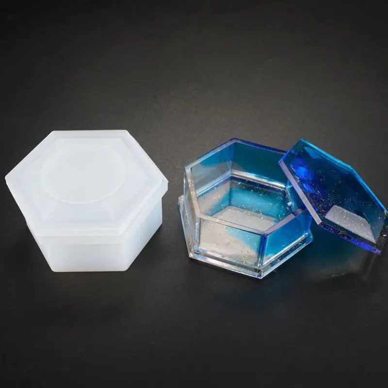 Diy caixa armazenamento hexagonal molde cristal epóxi espelho alto artesanal forma ameixa molde silicone fazendo