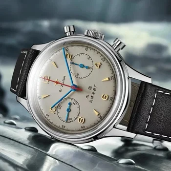 Men's 1963 Pilot Watch 42mm Waterproof Retro Quartz Chronograph Stainless Steel Leather Strap Sports Fashion Wristwatch for Men