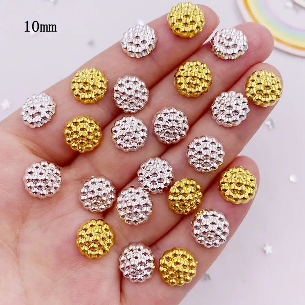 10mm Resin Golden Silver Plum Blossom Gems Flatback Rhinestone Flower Buddha Beads Scrapbook Applique Decor Crafts 100PCS