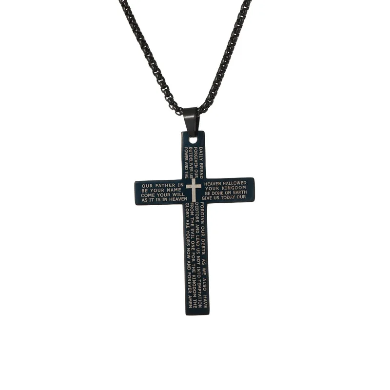 Bibel Jesus Kreuz Halskette, modische Edelstahl-Schriftanhänger-Halskette für Damen und Herren, Retro religiöser Gebets-Party-Schmuck – Detail 3